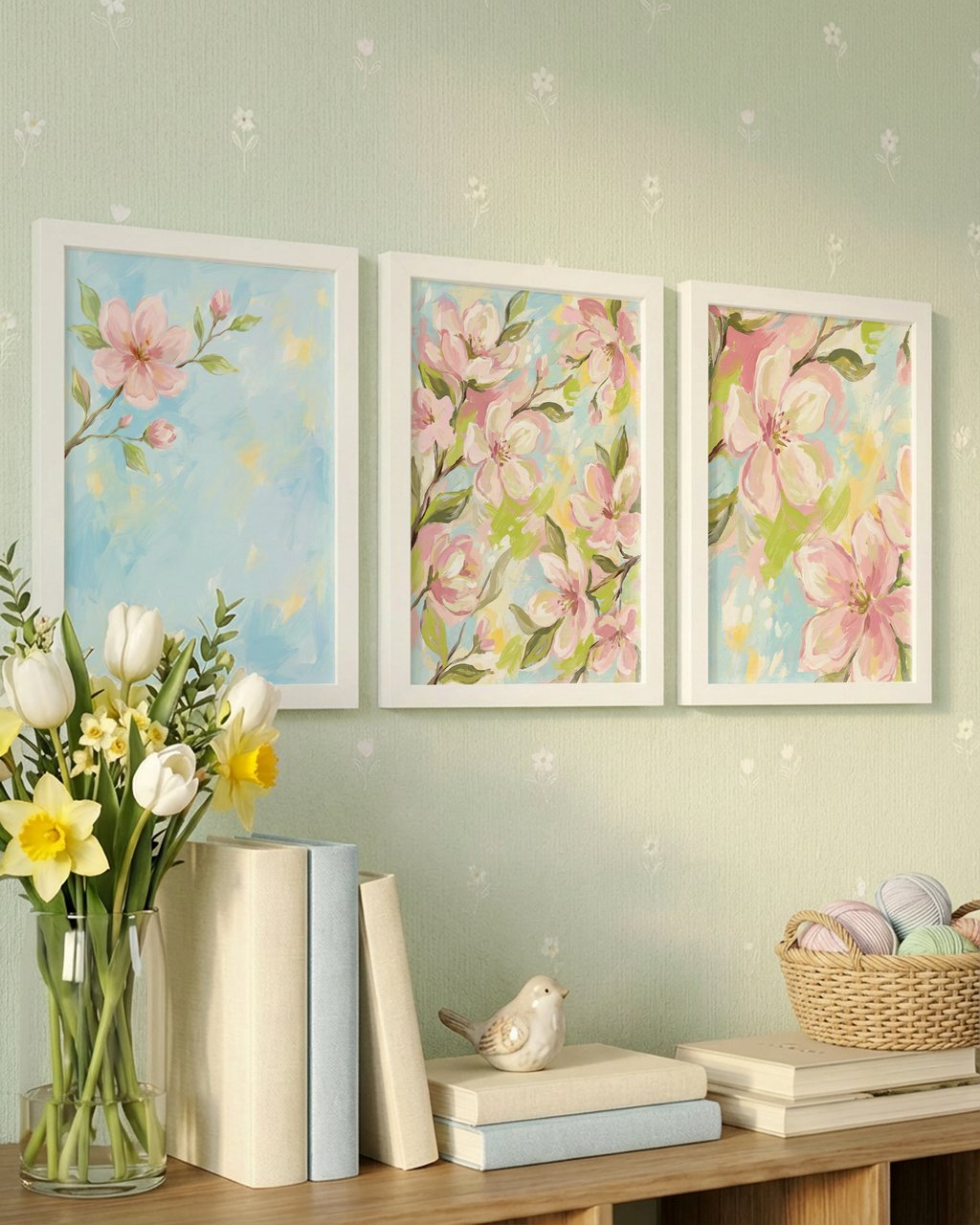 Zarter Kirschblütenzweig auf Himmelblau Poster