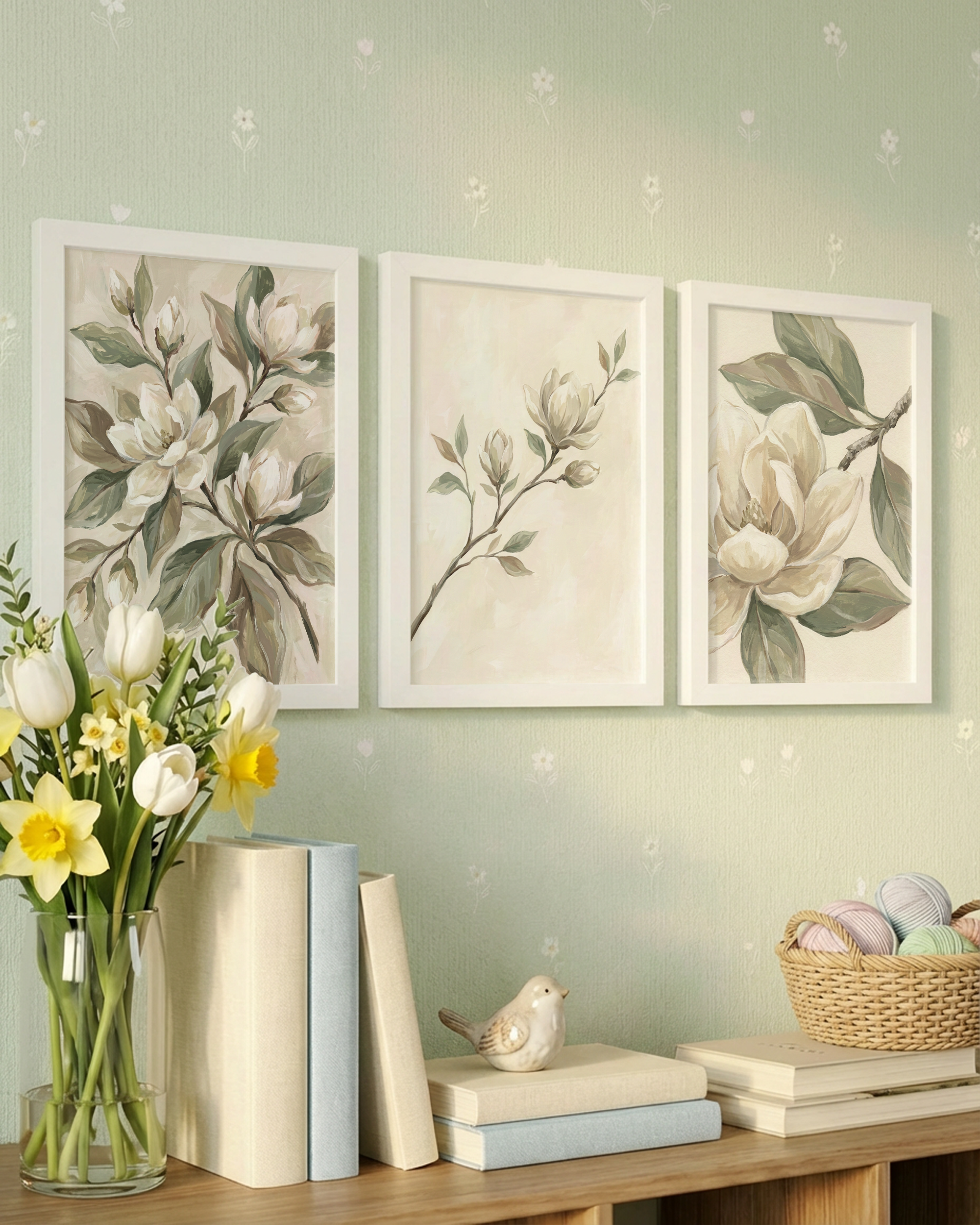 Magnolienzweig in Cremegrün Poster