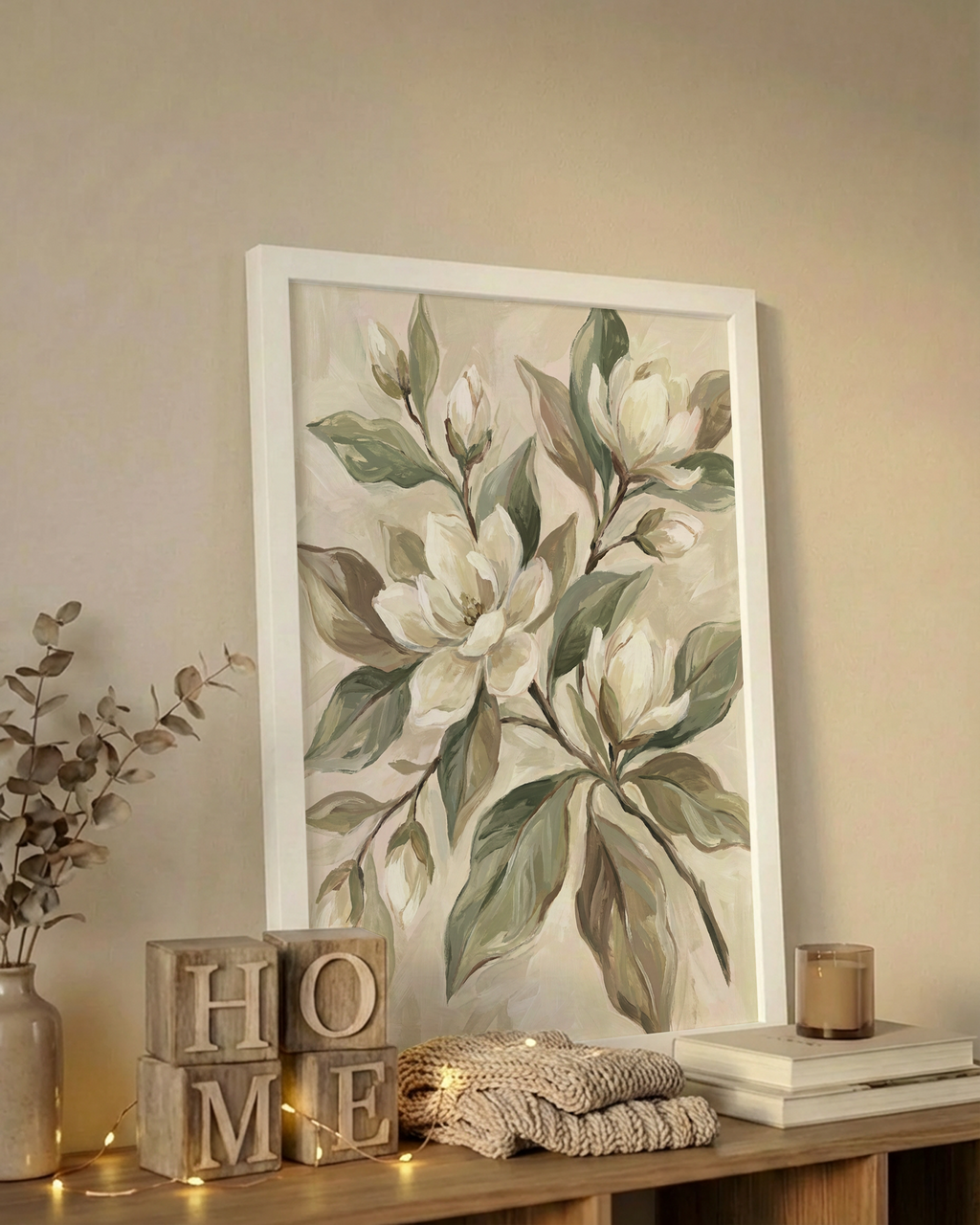 Magnolienzweig in Cremegrün Poster
