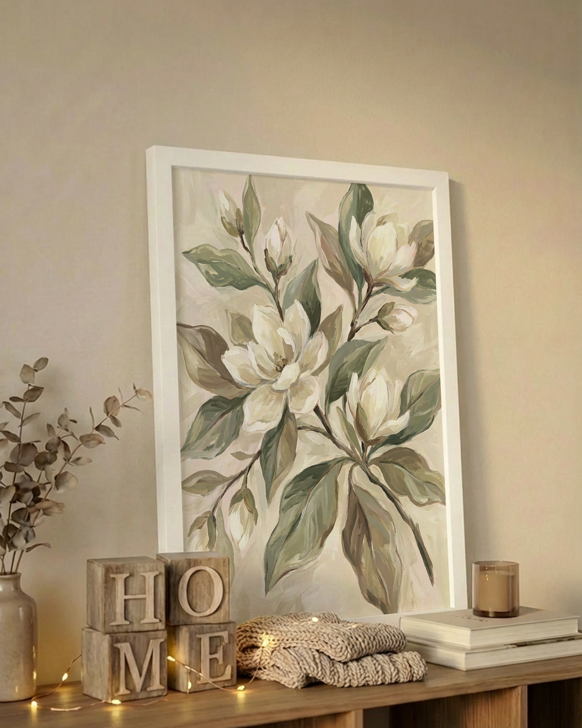 Magnolienzweig in Cremegrün Poster