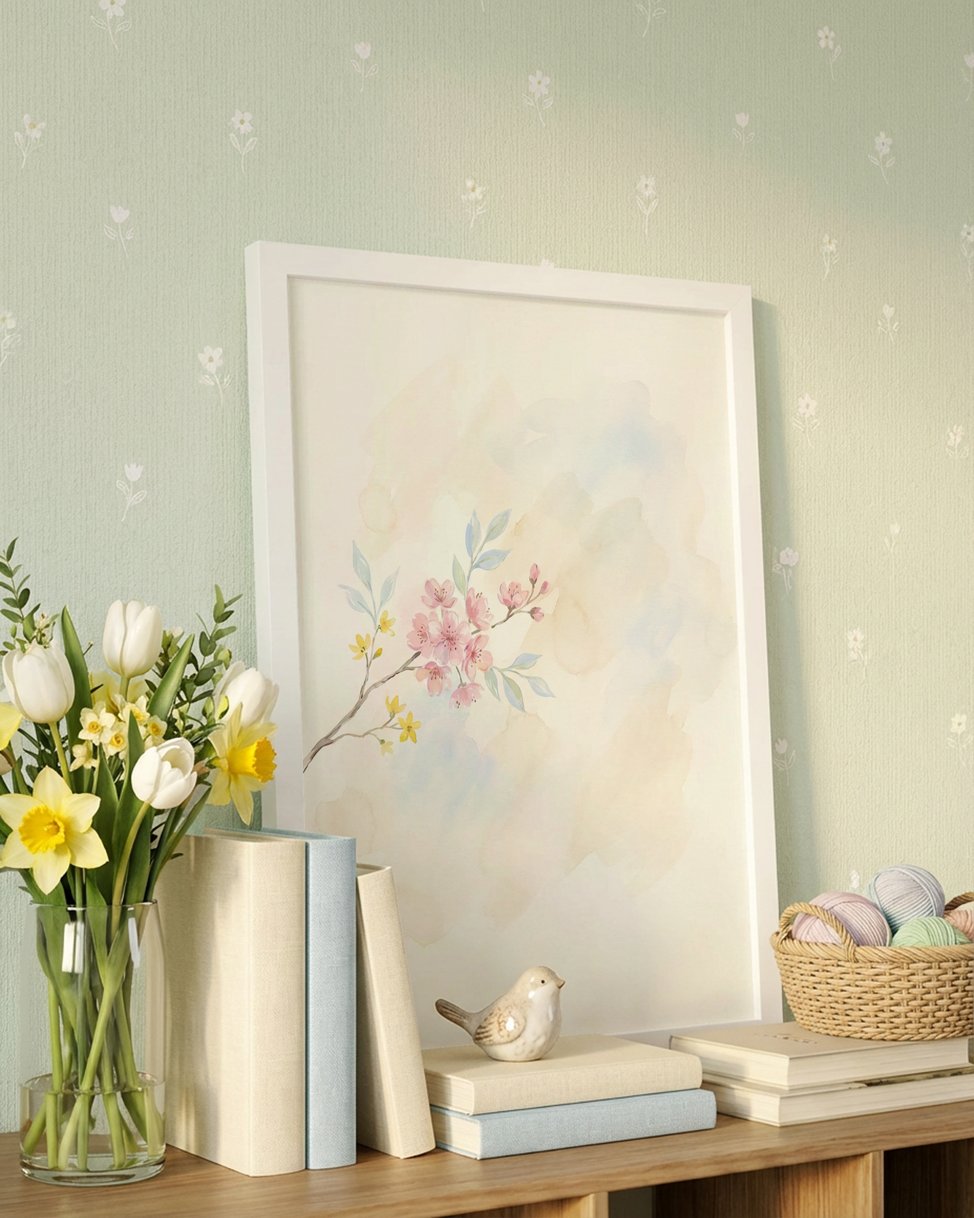 Minimalistischer Blütenzweig in Pastell Poster