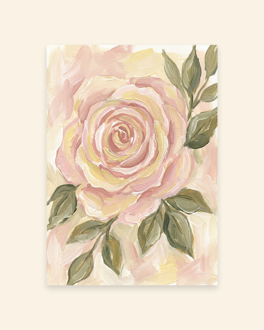 Pastellrose mit grünen Blättern Poster