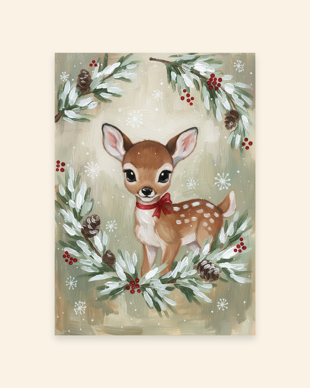 Rehkitz im Tannenzweig-Kranz Poster