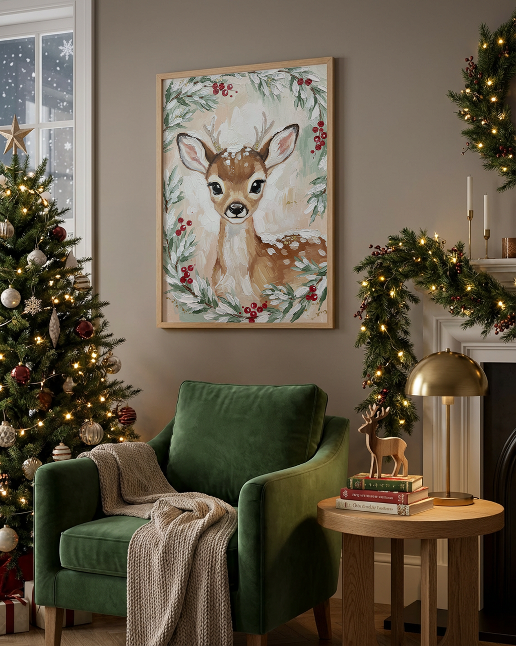 Rehkitz im Winterkranz Poster