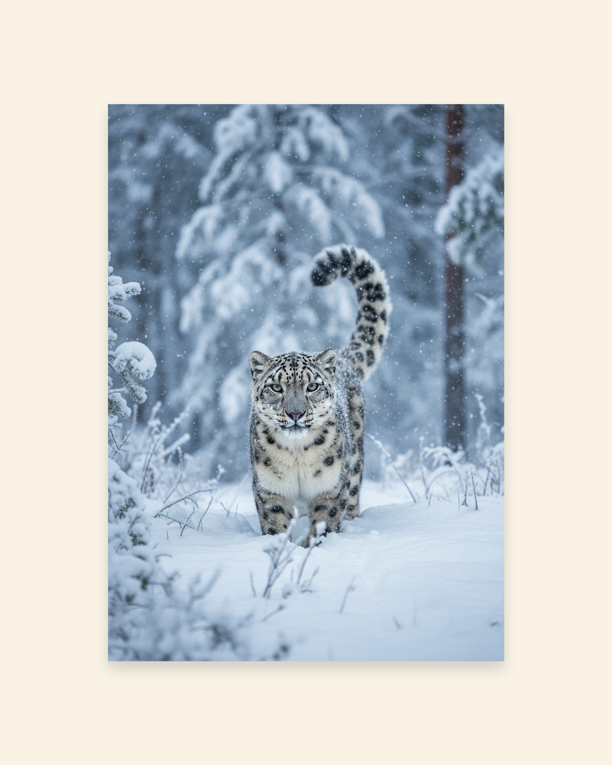 Schneeleopard im Winterwald Poster