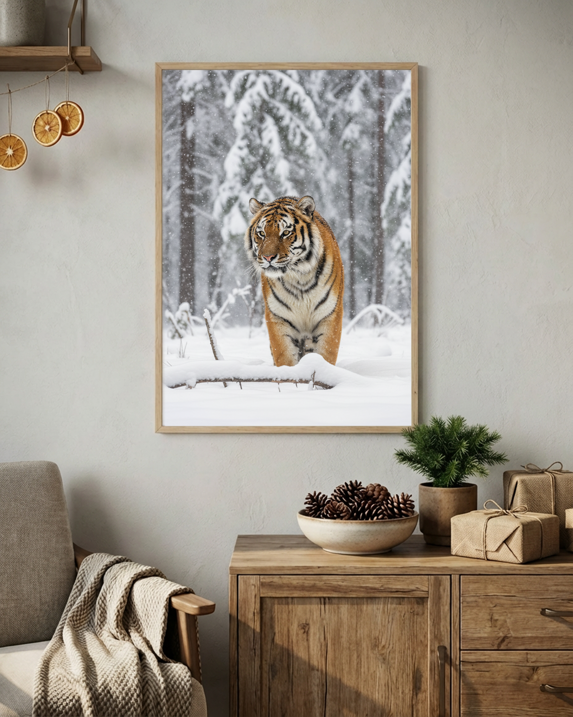 Sibirischer Tiger im Schneewald Poster