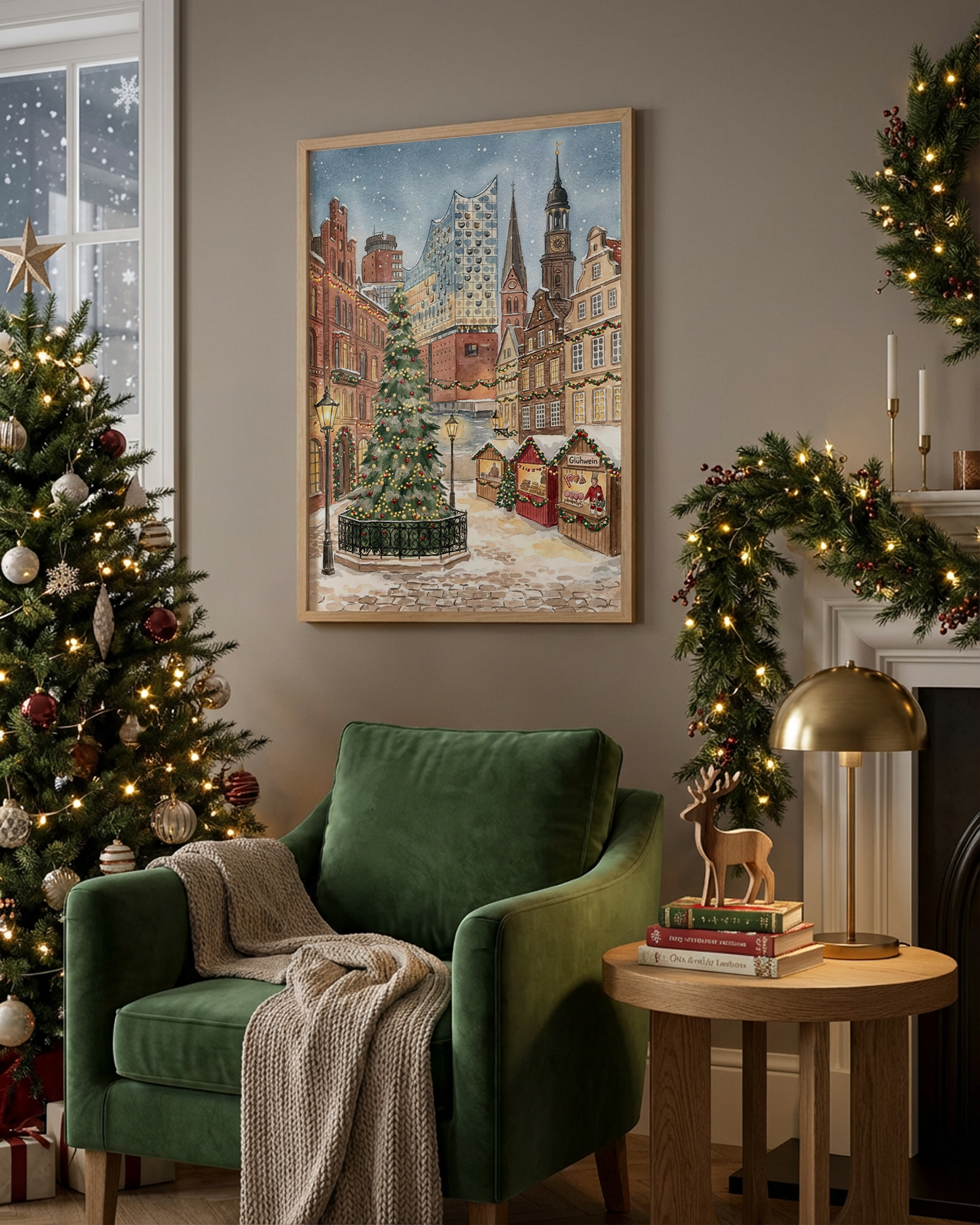 Weihnachtsmarkt in Hamburg mit Elbphilharmonie & Michel Poster